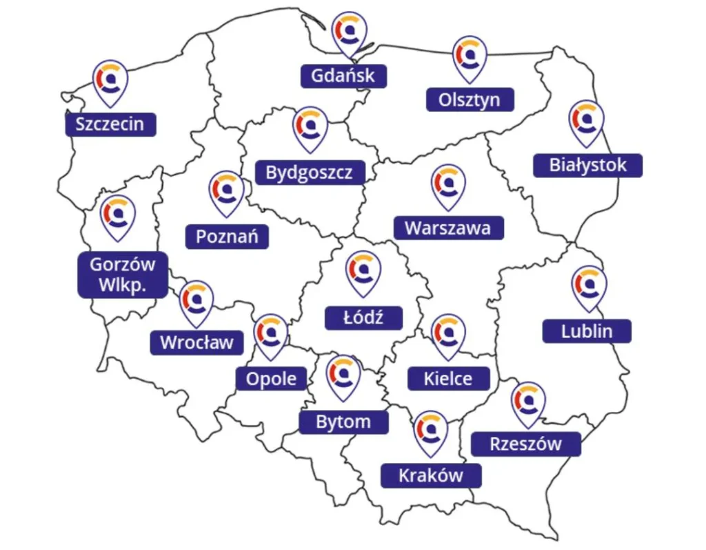 Regionalne Centra Komunikacji - mapa