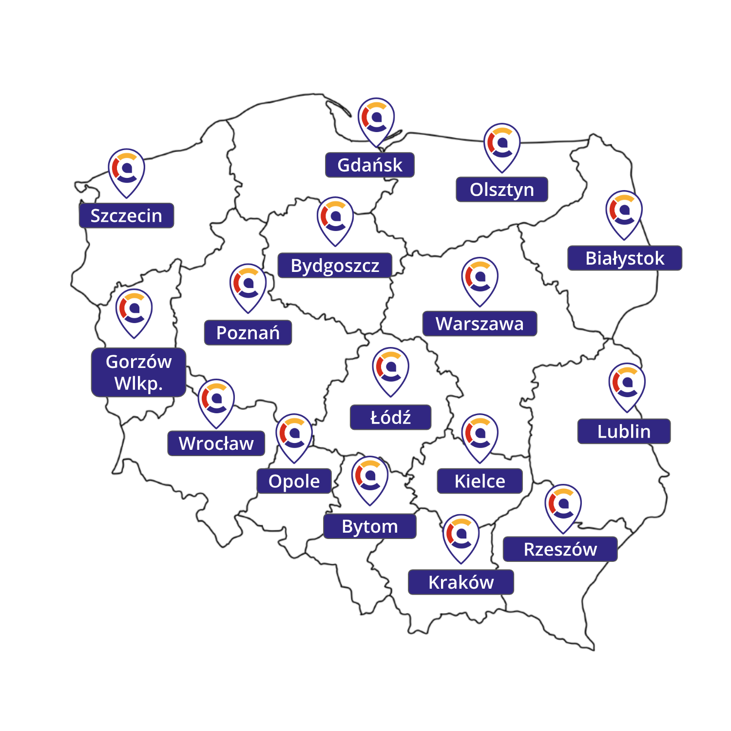 Regionalne Centra Komunikacji - mapa