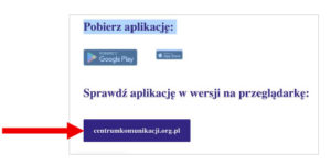 Zrzut ekranu strony internetowej Centrum Komunikacji z aplikacją w wersji na przeglądarkę.